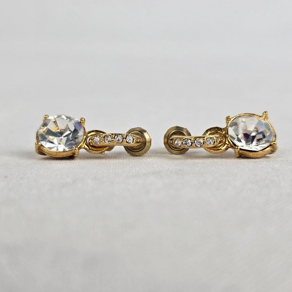 Gold Tone Crystal Drop Hoop Earrings